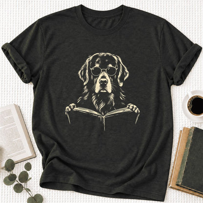 Golden Retriever Reading Book Ultra-Soft Cotton T-Shirt | Dog Mom Reader Gift Black Heather