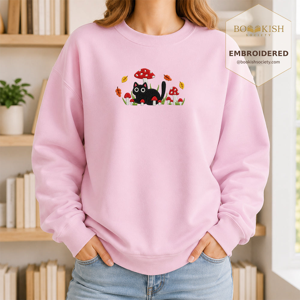 Mushroom Cat Embroidered Sweatshirt | Reader Gift Light Pink