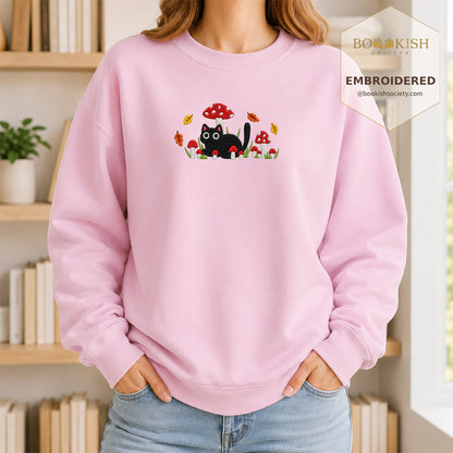 Mushroom Cat Embroidered Sweatshirt | Reader Gift Light Pink