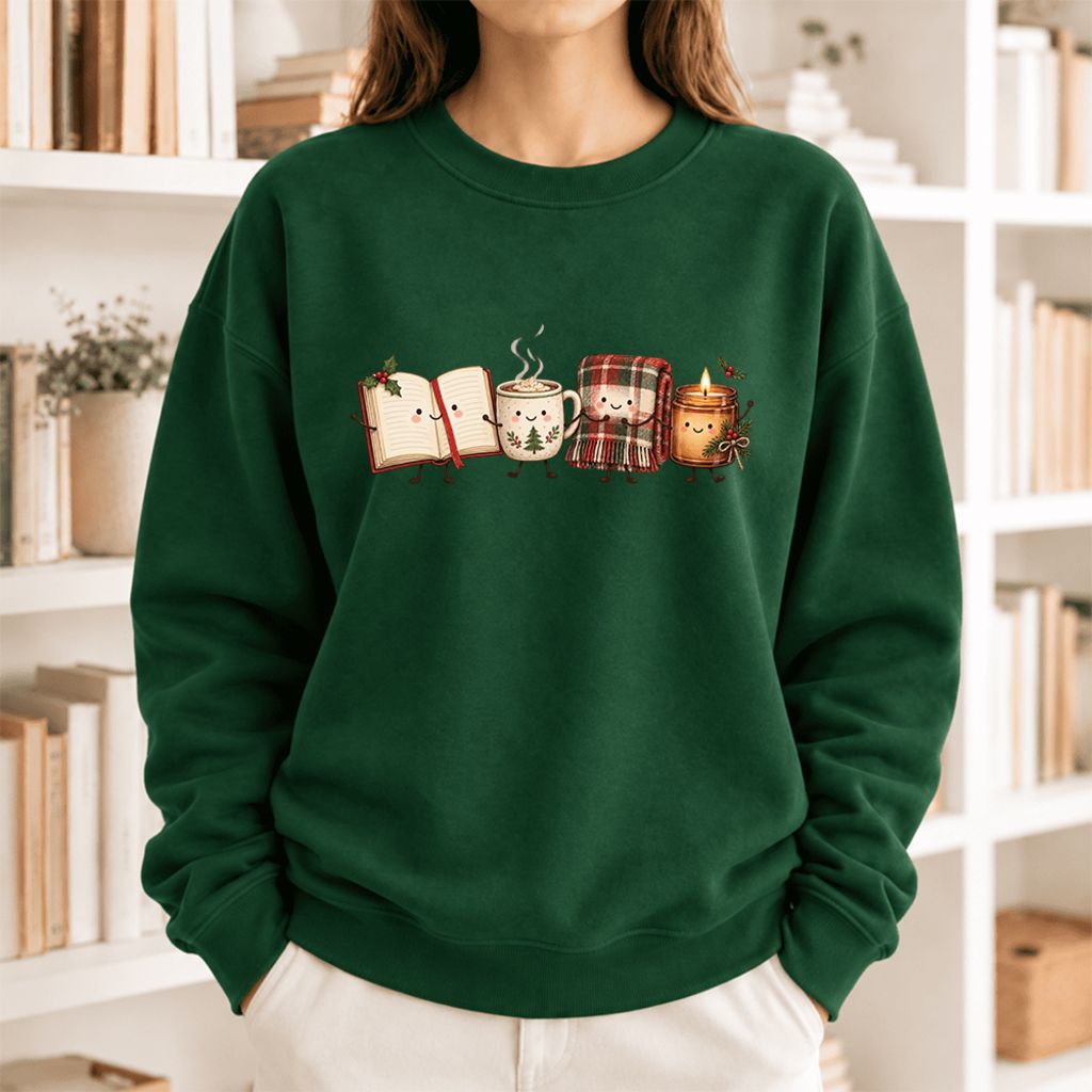 Christmas Cozy Club Softstyle Sweatshirt | Christmas Reader Gift Forest Green