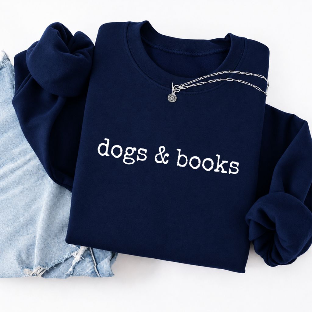 Dogs & Books Softstyle Sweatshirt | Dog Lover & Reader Gift Navy
