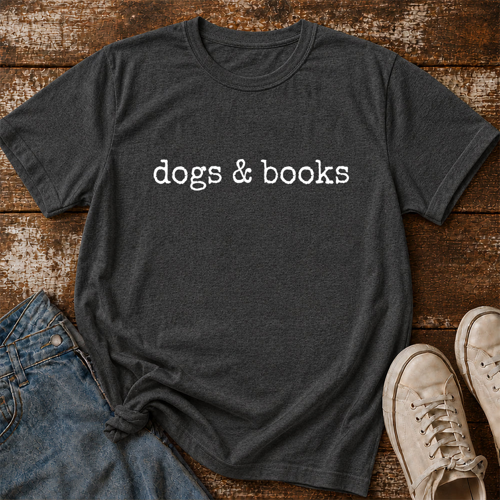 Dogs & Books Sport Cotton T-Shirt | Dog Lover & Reader Gift Dark Heather
