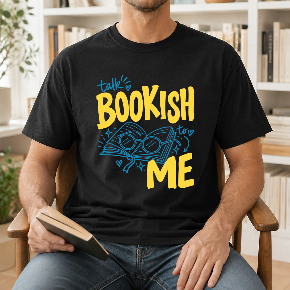 Talk Bookish To Me Cotton T-Shirt | Book Lover Gift Black