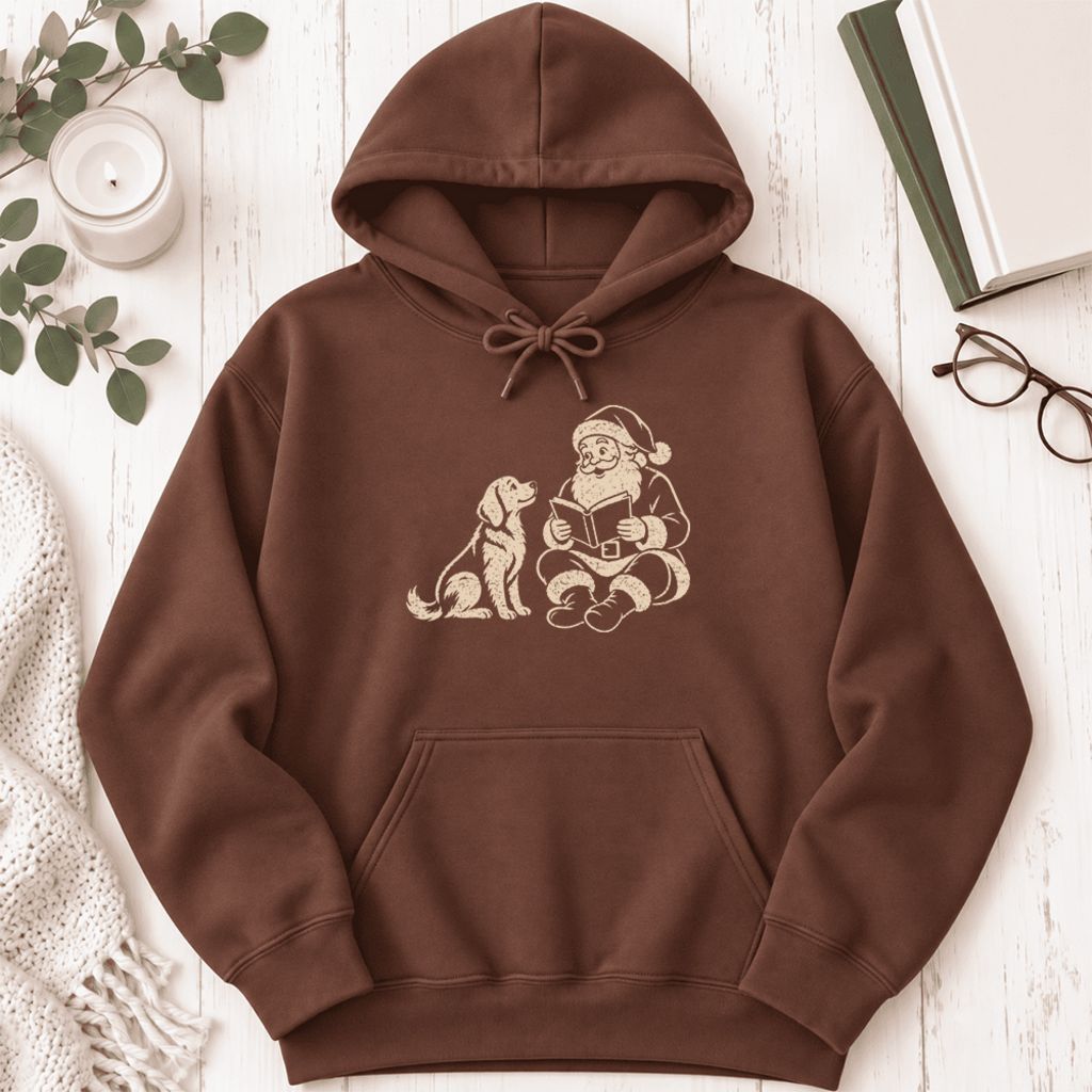 Funny Dog With Santa Christmas Softstyle Hoodie | Christmas Gift For Dog & Book Lover Cocoa