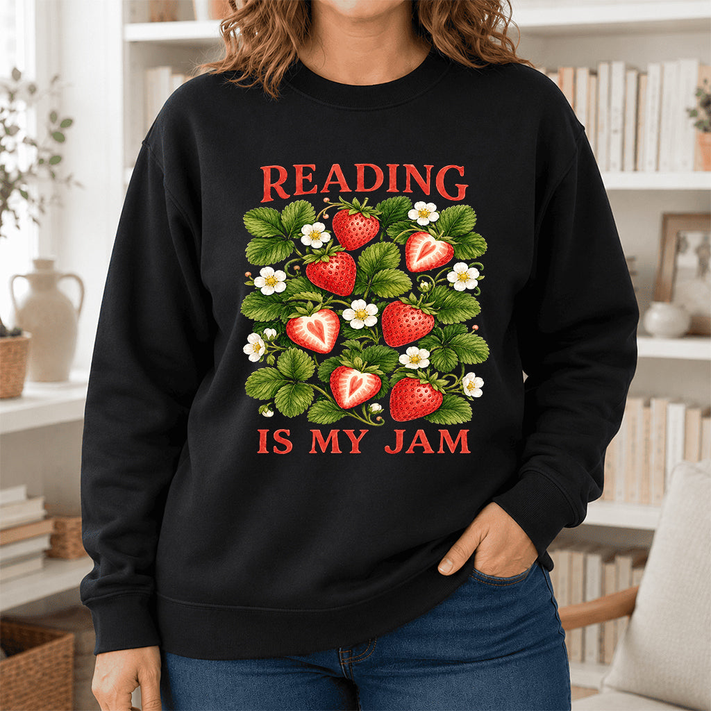 Reading Is My Jam Crewneck Sweatshirt | Reader Gift Black