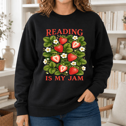 Reading Is My Jam Crewneck Sweatshirt | Reader Gift Black