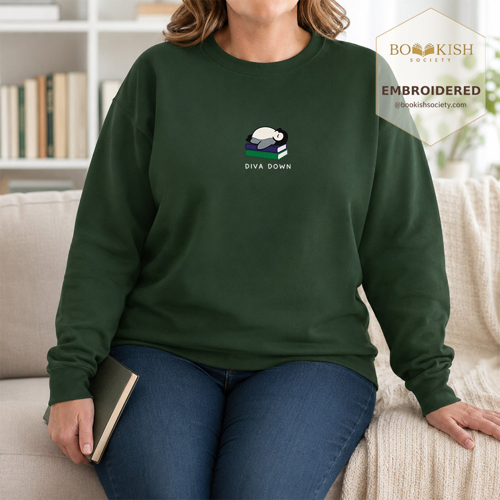 Diva Down Penguin Embroidered Sweatshirt | Reader Gift Forest Green