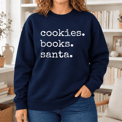 Cookies Books Santa Softstyle Sweatshirt | Christmas Book Lover Gift Navy