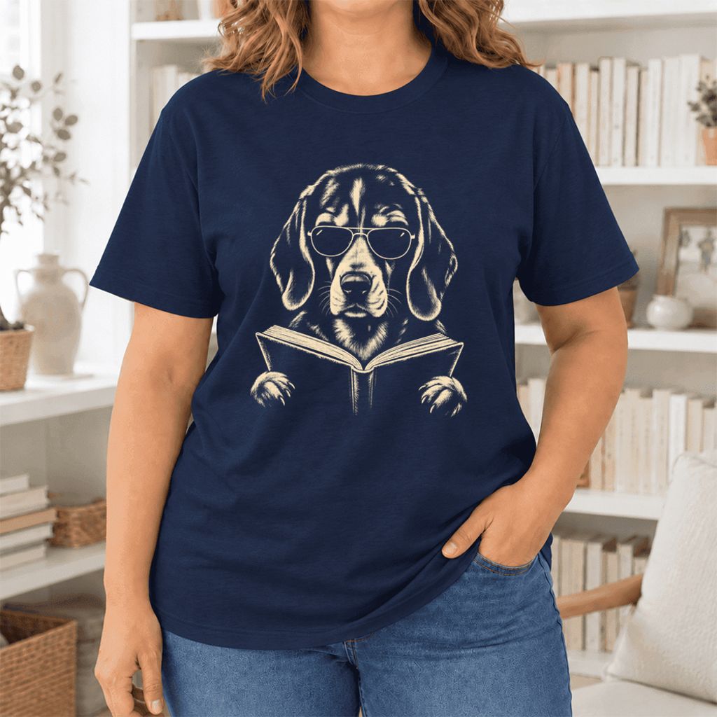 Beagle Reading Book Ultra-Soft Cotton T-Shirt | Beagle Lover Gift Navy