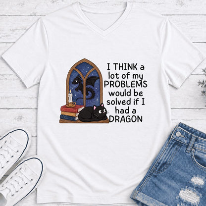 If I Could Have A Dragon Ultra-Soft V-Neck | Fantasy Reader Gift White