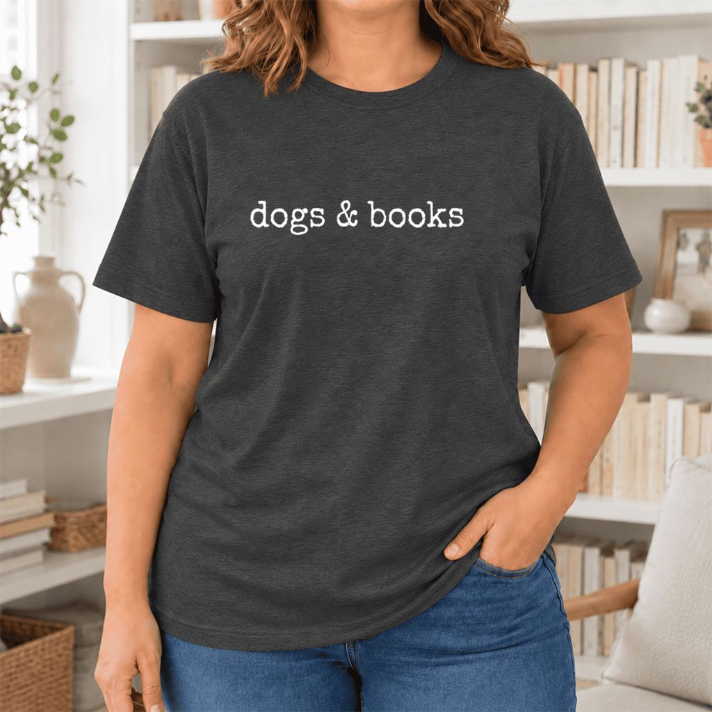 Dogs & Books Ultra-Soft Cotton T-Shirt | Dog Lover & Reader Gift Dark Grey Heather