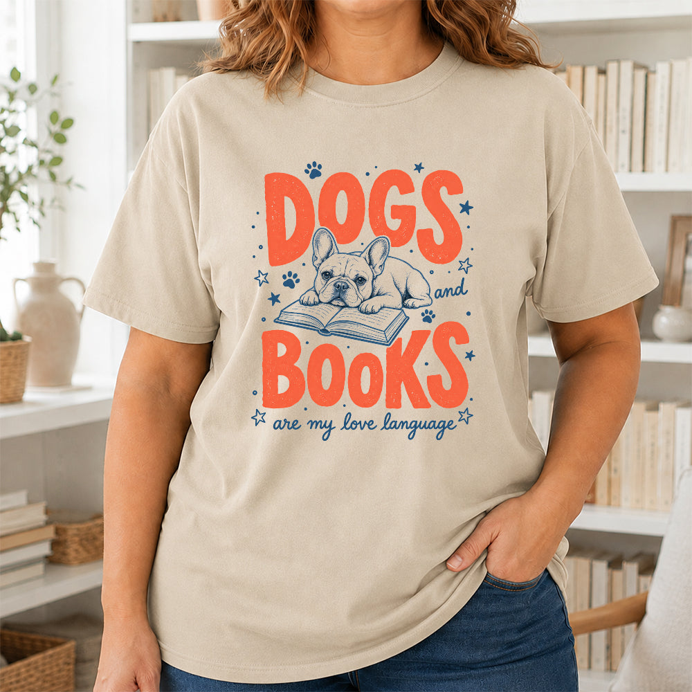 Dogs And Books Are My Love Language Sport Cotton T-Shirt | Dog Lover & Reader Gift Sand