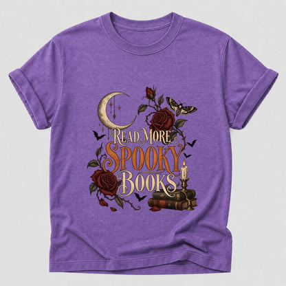 Read More Spooky Books Printed T-Shirt | Halloween Book Lover Gift Heather Purple