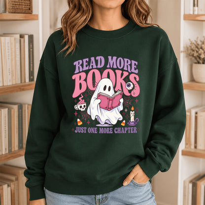 Read More Books Printed Sweatshirt | Halloween Book Lover Gift Forest Green