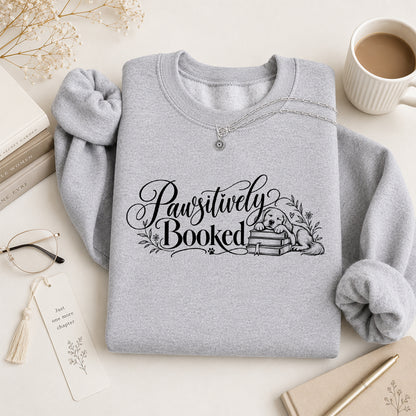 Pawsitively Booked Crewneck Sweatshirt | Dog Lover & Reader Gift Sport Grey