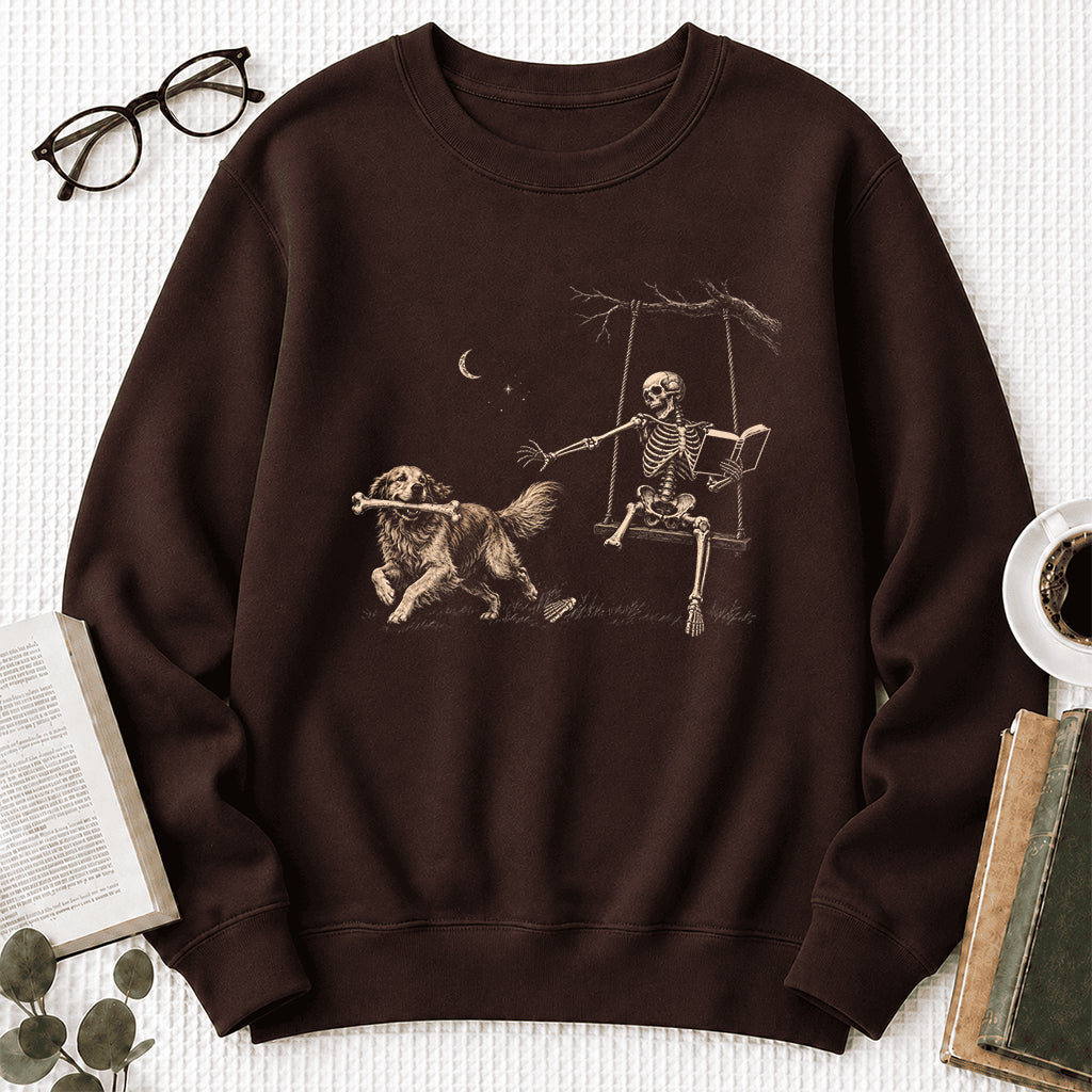 Funny Reading Book With Golden Retriever Printed Sweatshirt | Halloween Dog Lover & Reader Gift Dark Chocolate