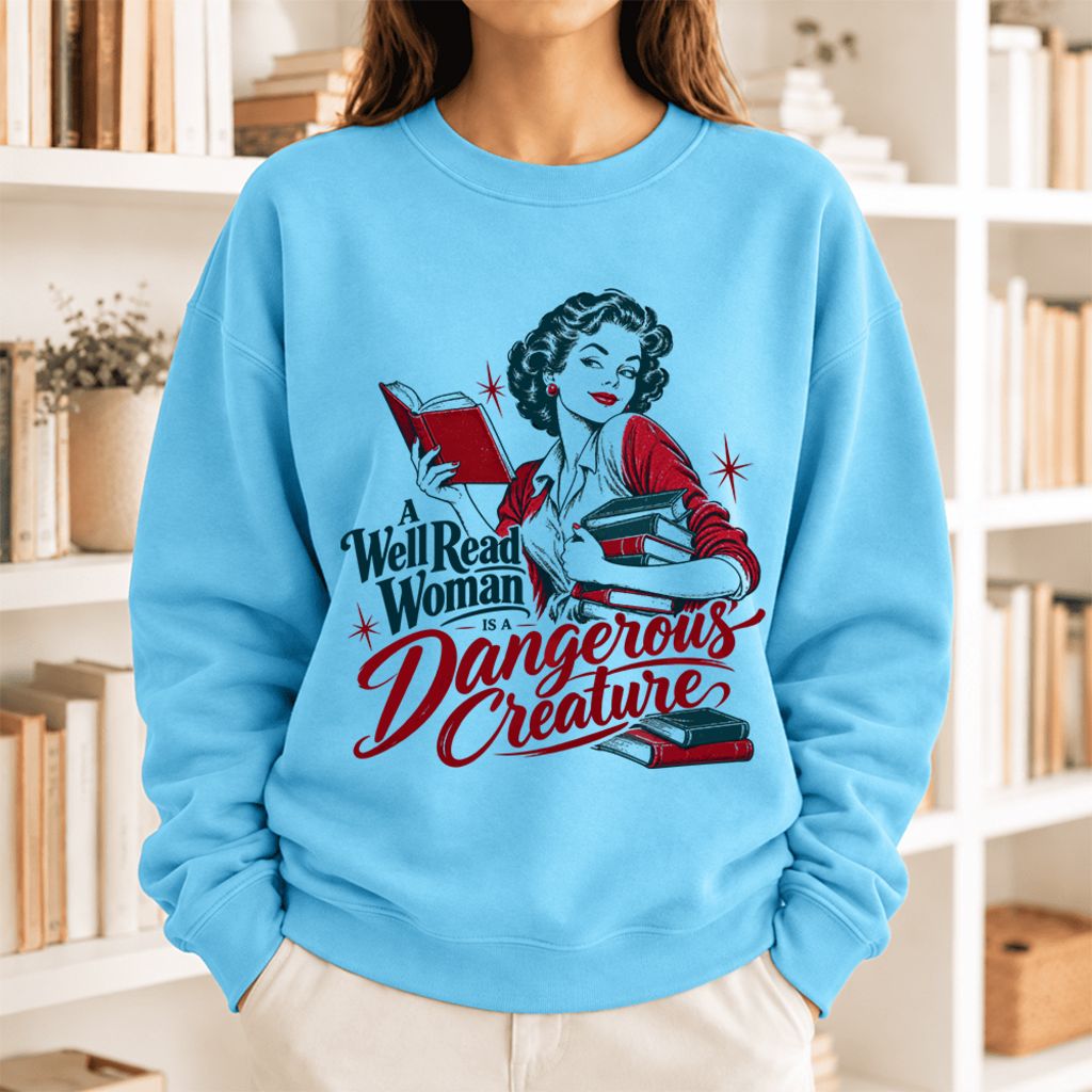 A Well Read Woman Is A Dangerous Creature Softstyle Sweatshirt | Reader Gift Sky