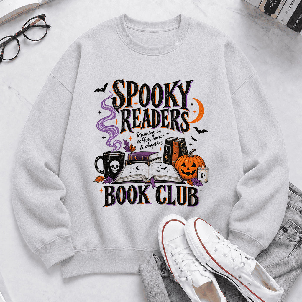 Spooky Readers Book Club Printed Sweatshirt | Halloween Book Lover Gift Sport Grey