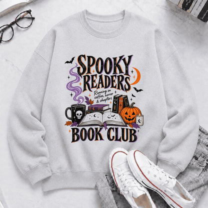 Spooky Readers Book Club Printed Sweatshirt | Halloween Book Lover Gift Sport Grey