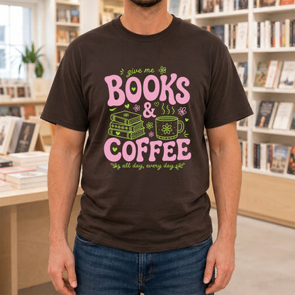 Books and Coffee Softstyle T-Shirt | Book Lover Gift Dark Chocolate