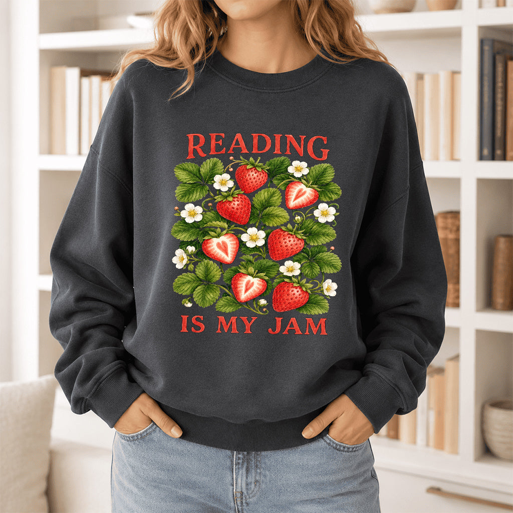 Reading Is My Jam Crewneck Sweatshirt | Reader Gift Dark Heather