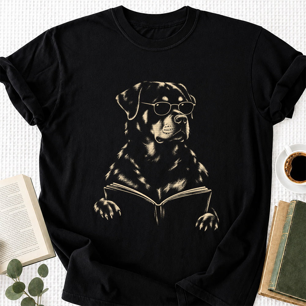 Rottweiler Reading Book Softstyle T-Shirt | Book Lover Gift Black
