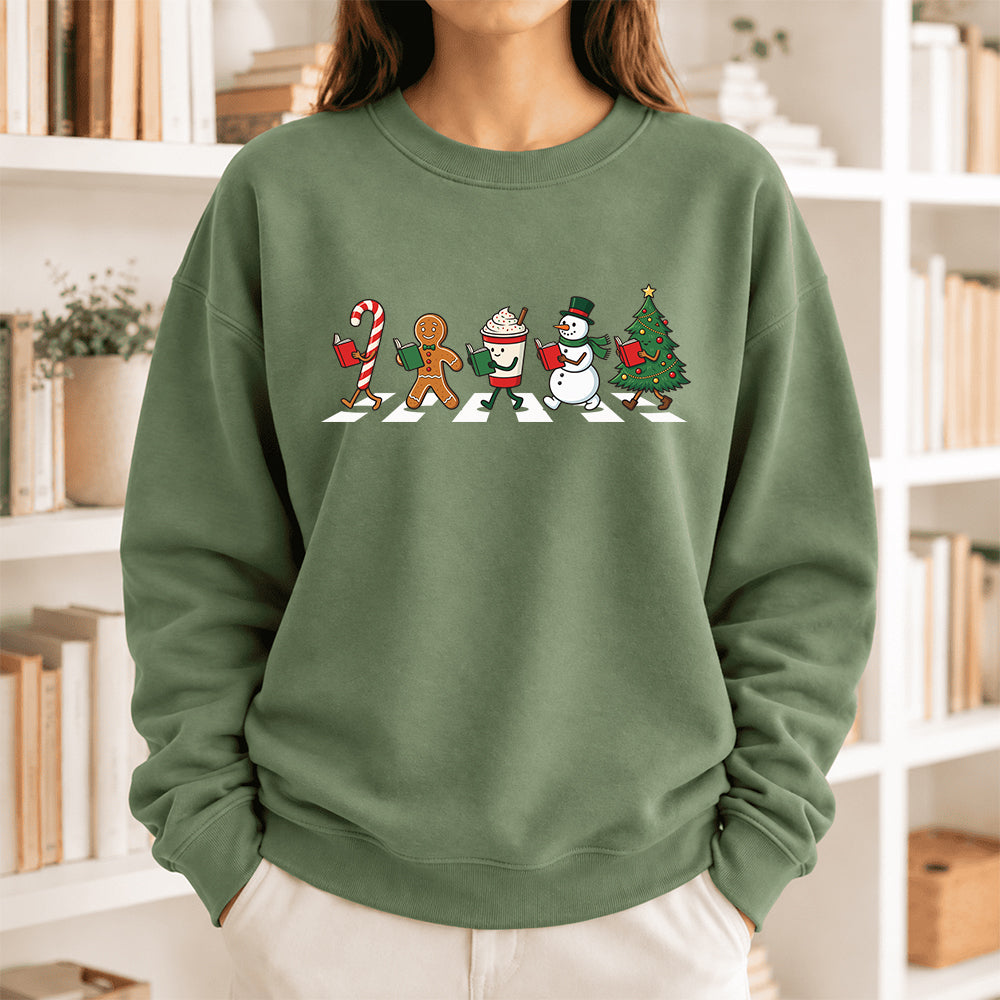 Christmas Reading Parade Softstyle Sweatshirt | Christmas Gift For Readers Military Green