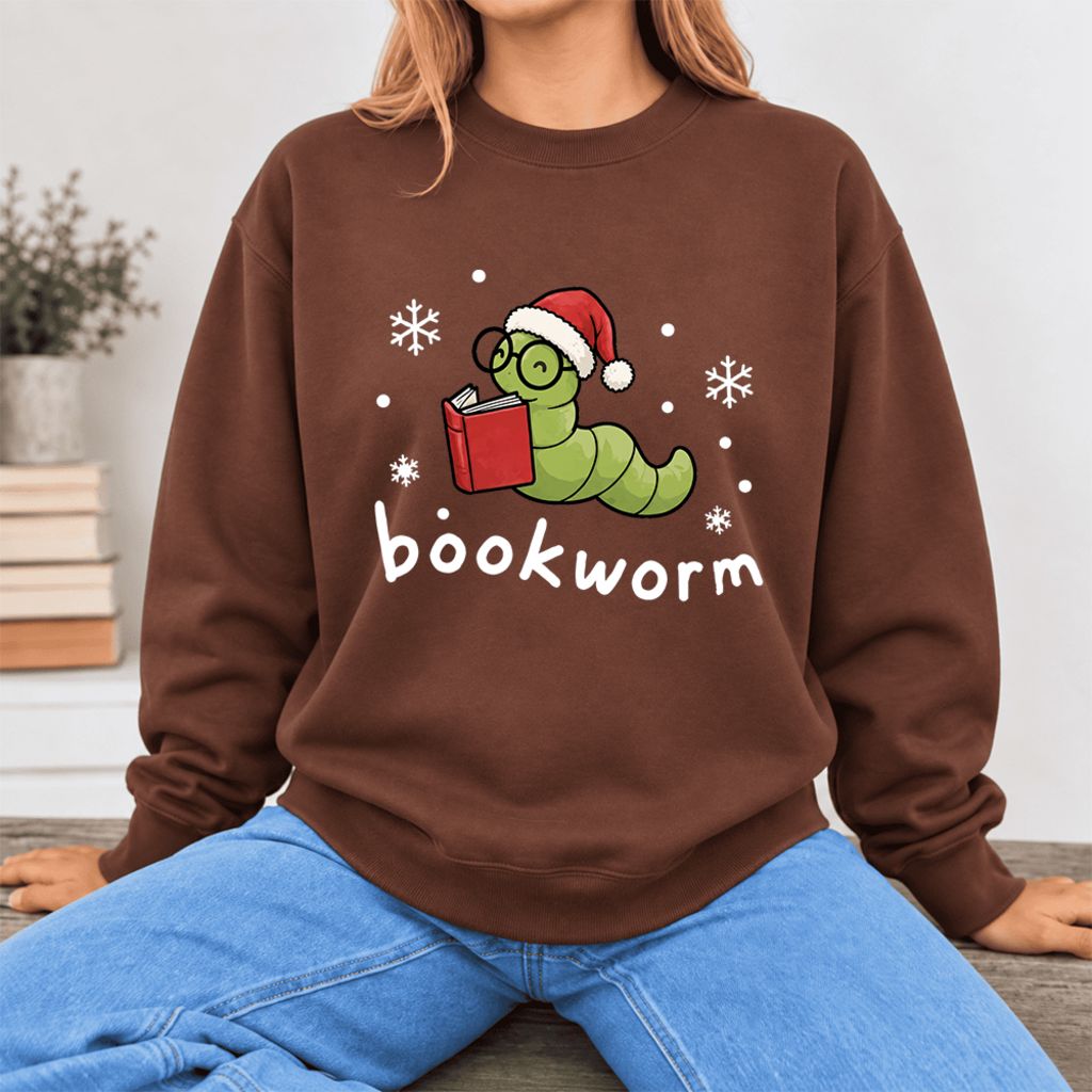Christmas Bookworm Softstyle Sweatshirt | Christmas Book Lover Gift Cocoa