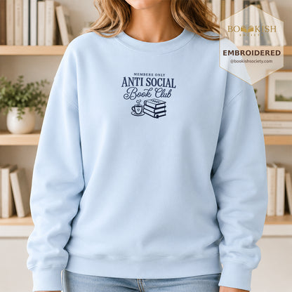 Anti-Social Book Club Embroidered Sweatshirt | Reader Gift Light Blue