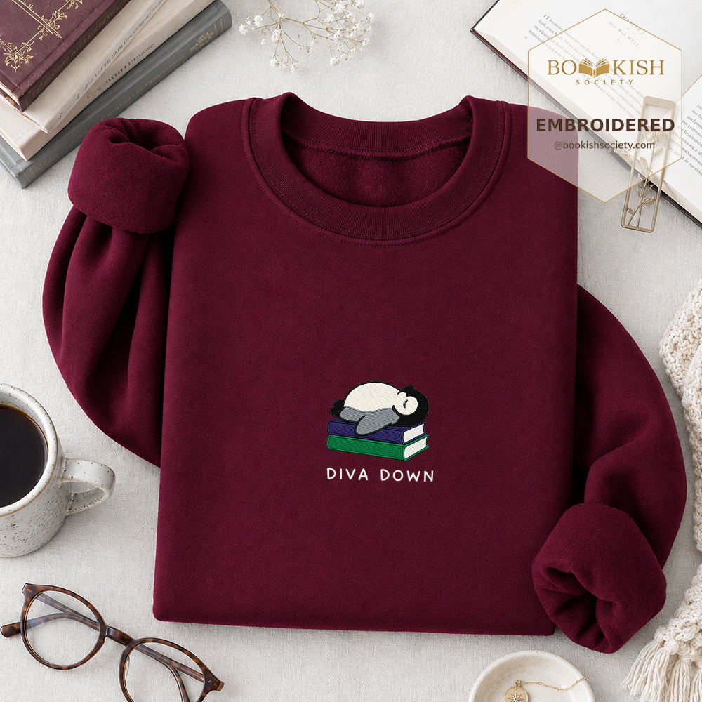 Diva Down Penguin Embroidered Sweatshirt | Reader Gift Maroon