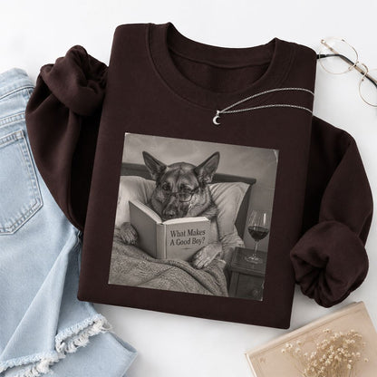 What Makes A Good Boy Crewneck Sweatshirt | Dog Lover Reader Gift Dark Chocolate