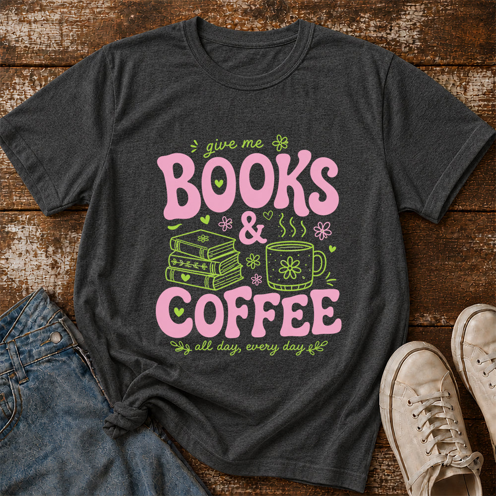Books and Coffee Softstyle T-Shirt | Book Lover Gift Dark Heather