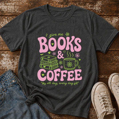 Books and Coffee Softstyle T-Shirt | Book Lover Gift Dark Heather