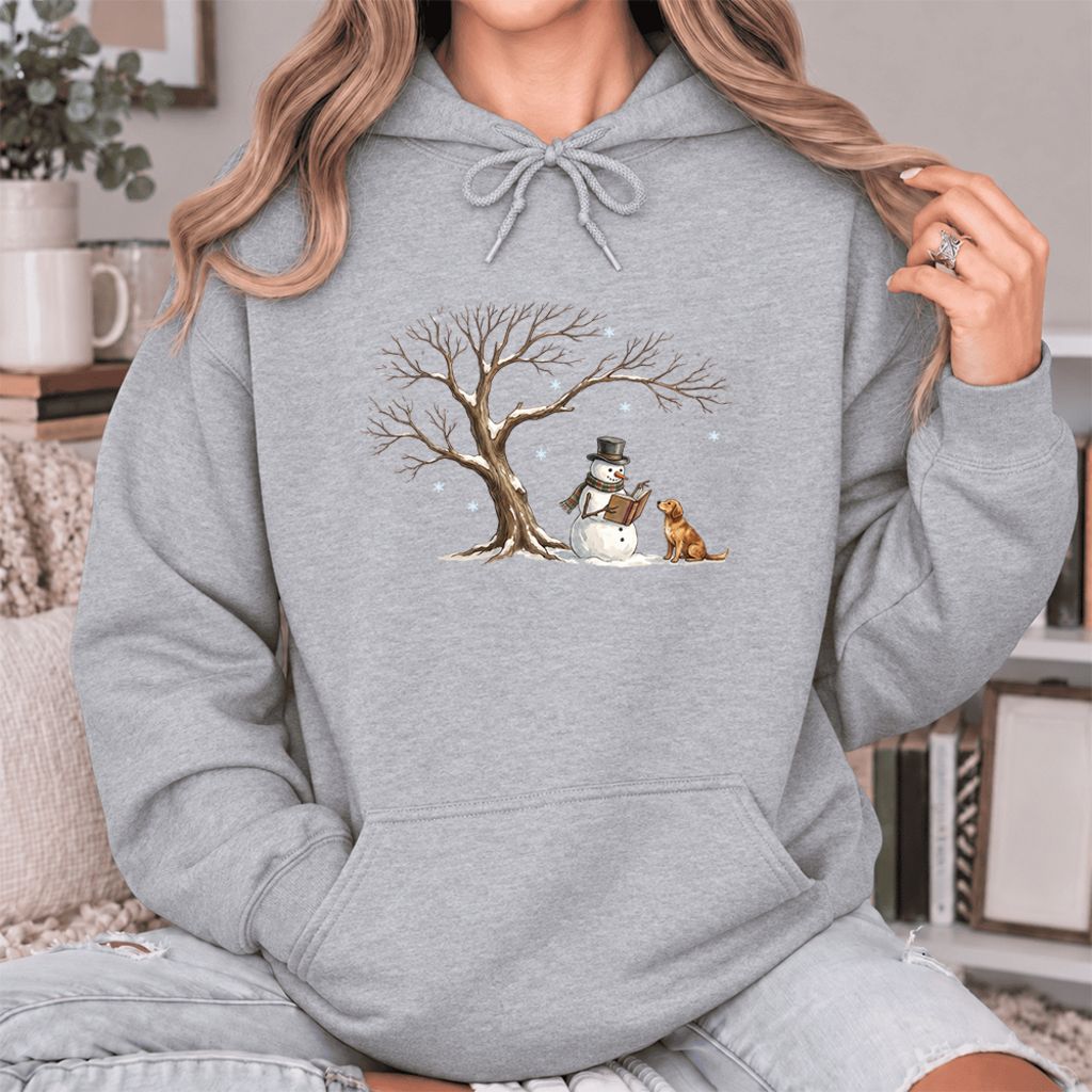 Golden Retriever And Snowman Under Tree Softstyle Hoodie | Christmas Reader Gift Sport Grey
