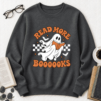 Read More Books Ghost Printed Sweatshirt | Halloween Book Lover Gift Dark Heather