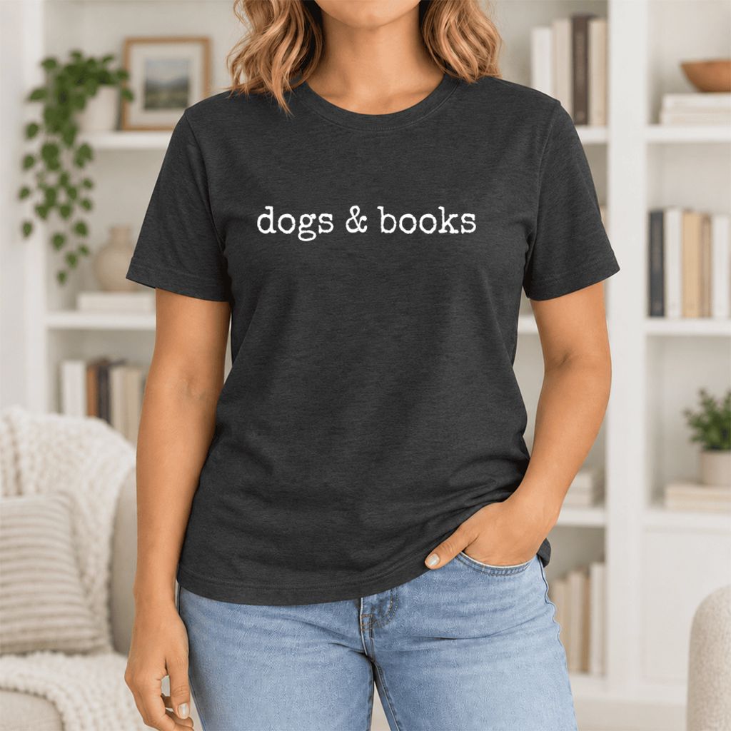 Dogs & Books Ultra-Soft Cotton T-Shirt | Dog Lover & Reader Gift Black Heather