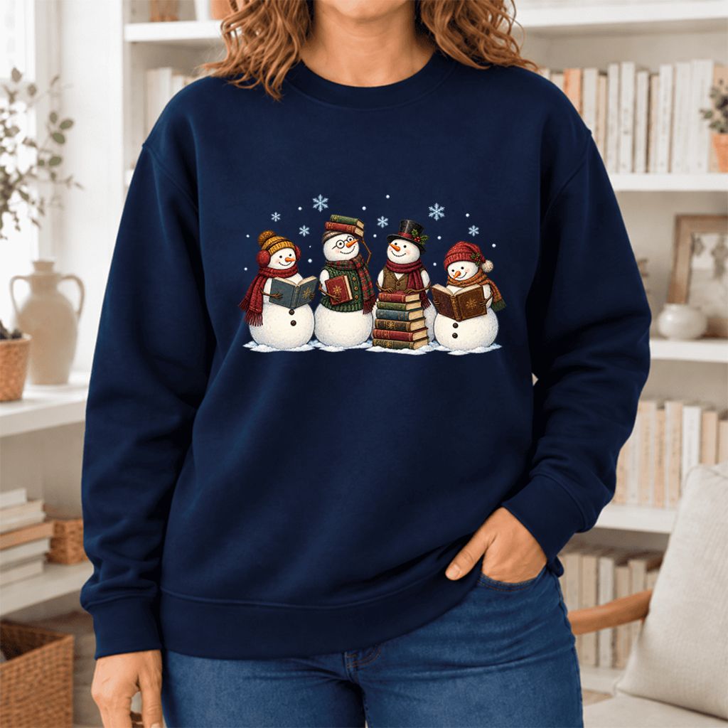 Bookish Snowman Club Softstyle Sweatshirt | Christmas Book Lover Gift Navy