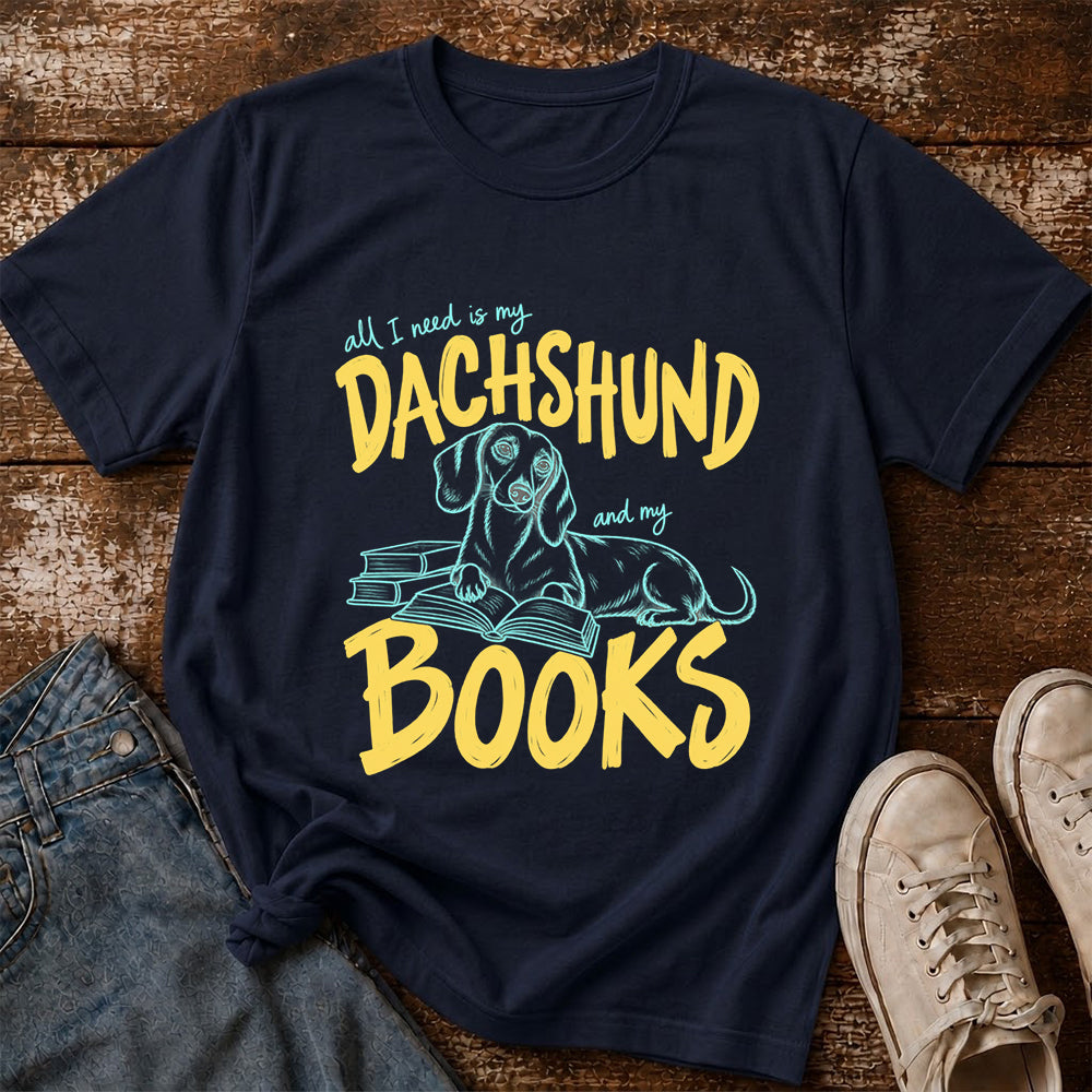 All I Need Is My Dachshund And My Books Softstyle T-Shirt | Book Lover Gift Navy