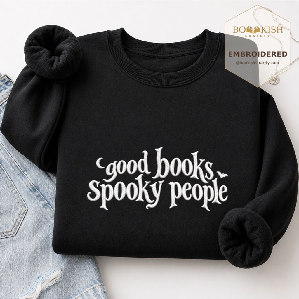 Good Books Spooky People Embroidered Sweatshirt | Halloween Book Lover Gift Black