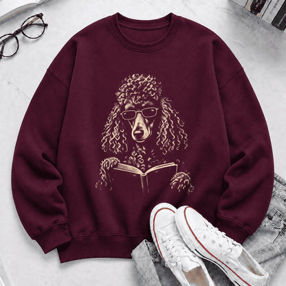 Poodle Reading Book Crewneck Sweatshirt | Reader Gift Maroon