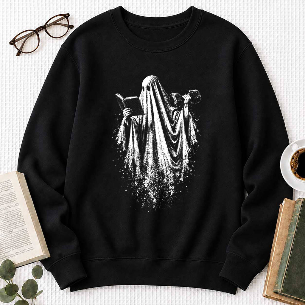 Reading Gym Ghost Printed Sweatshirt | Halloween Book Lover Gift Black
