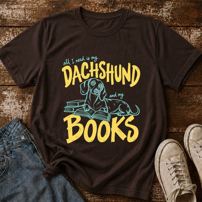 All I Need Is My Dachshund And My Books Softstyle T-Shirt | Book Lover Gift Dark Chocolate