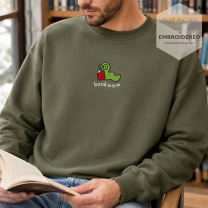 Bookworm Embroidered Sweatshirt | Reader Gift Military Green
