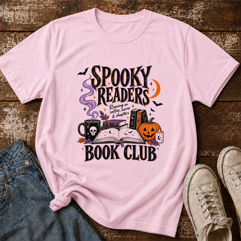 Spooky Readers Book Club Printed T-Shirt | Halloween Book Lover Gift Light Pink