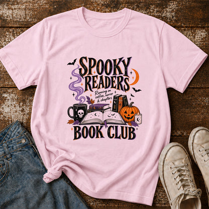 Spooky Readers Book Club Printed T-Shirt | Halloween Book Lover Gift Light Pink