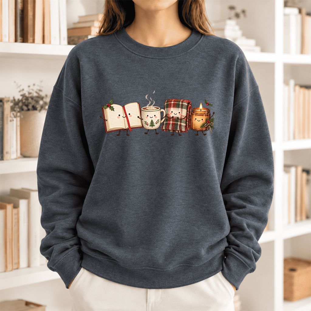 Christmas Cozy Club Softstyle Sweatshirt | Christmas Reader Gift Dark Heather
