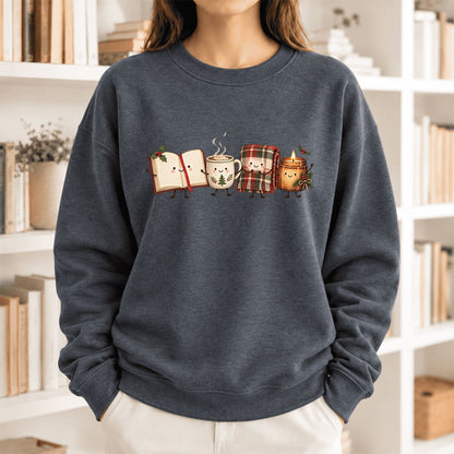 Christmas Cozy Club Softstyle Sweatshirt | Christmas Reader Gift Dark Heather