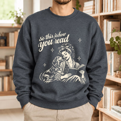 How You Read Dachshund Softstyle Sweatshirt | Cozy Dog Mom Reader Gift Dark Heather
