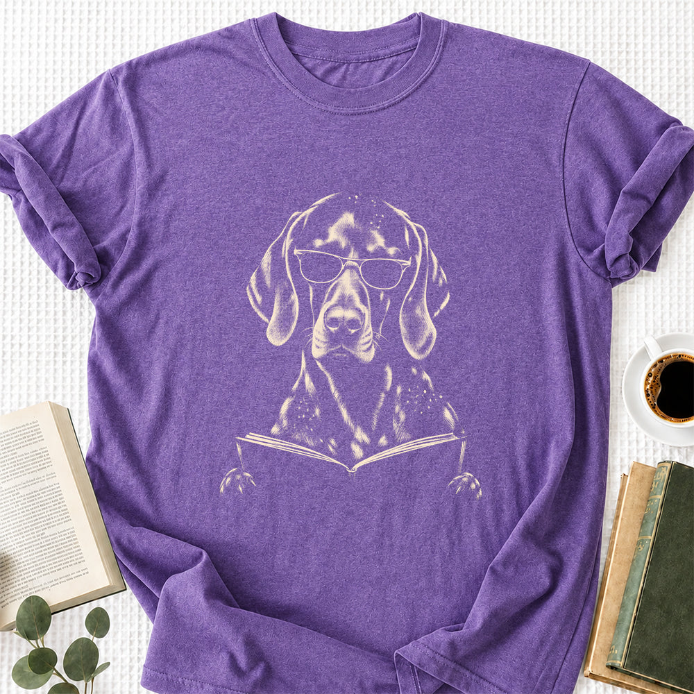 German Shorthaired Pointer Reading Book Softstyle T-Shirt | Book Lover Gift Heather Purple