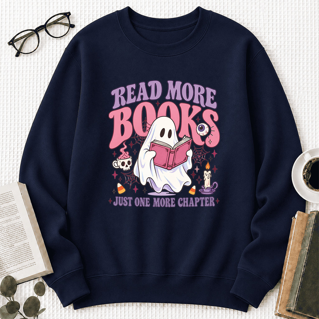 Read More Books Printed Sweatshirt | Halloween Book Lover Gift Navy